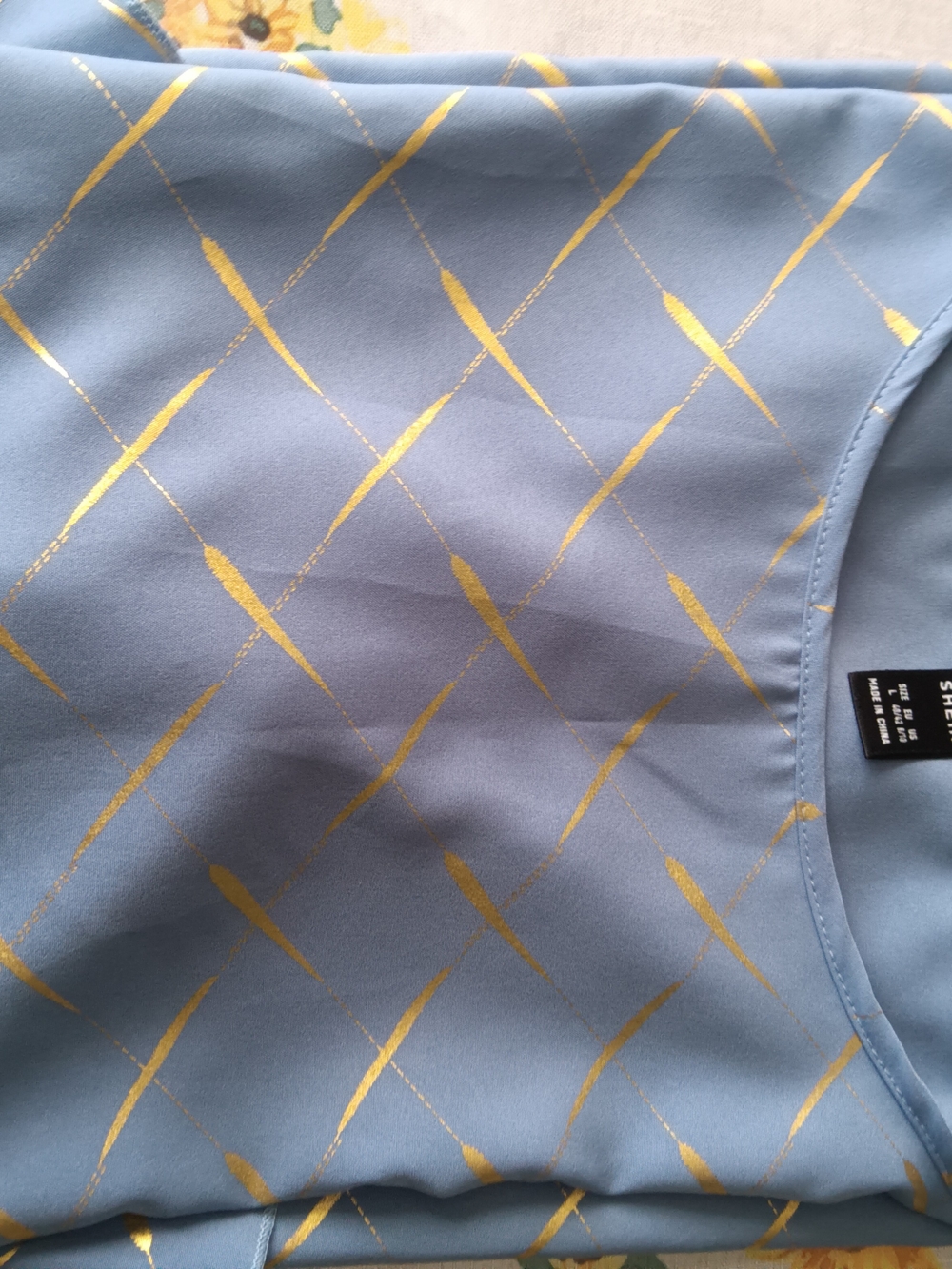 Blue & Gold Patterned Ruffle Sleeve Blouse - Picture 10 of 12